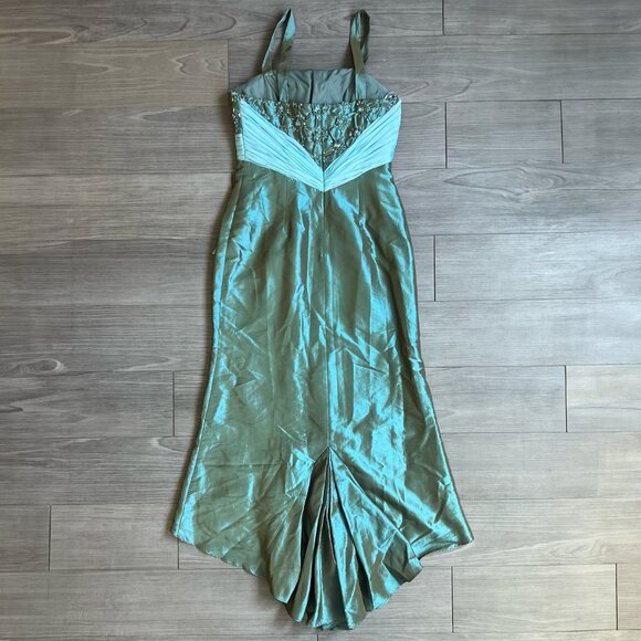 Y2K Cinderella Beaded Bodice Blue Copper Color Shift Midi Formal Dress Size 8 - Picture 2 of 6